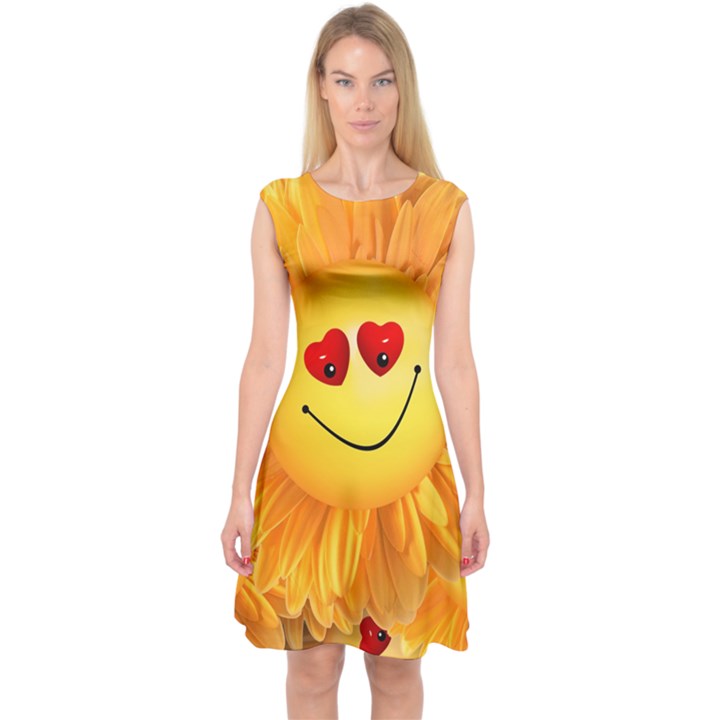 Smiley Joy Heart Love Smile Capsleeve Midi Dress