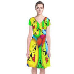 Smiley Girl Lesbian Community Short Sleeve Front Wrap Dress by Nexatart