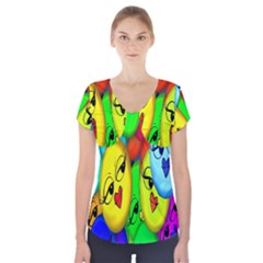 Smiley Girl Lesbian Community Short Sleeve Front Detail Top by Nexatart