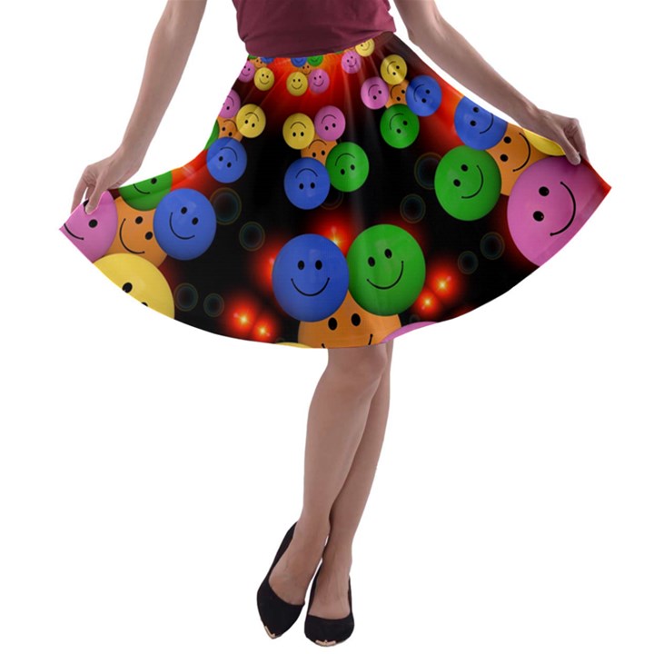 Smiley Laugh Funny Cheerful A-line Skater Skirt