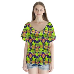 Smiley Background Smiley Grunge Flutter Sleeve Top by Nexatart