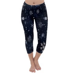 Snowflake Snow Snowing Winter Cold Capri Winter Leggings  by Nexatart