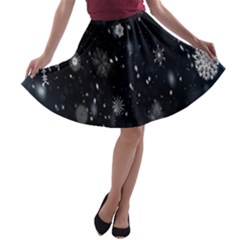 Snowflake Snow Snowing Winter Cold A-line Skater Skirt by Nexatart