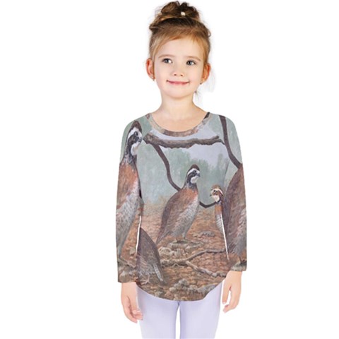 Bob White Quail Kids  Long Sleeve Tee by digitaldivadesigns