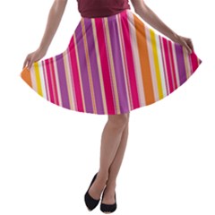 Stripes Colorful Background Pattern A-line Skater Skirt by Nexatart