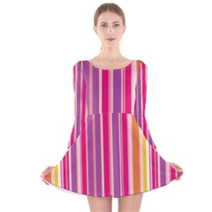 Stripes Colorful Background Pattern Long Sleeve Velvet Skater Dress by Nexatart