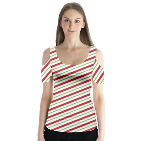 Stripes Striped Design Pattern Butterfly Sleeve Cutout Tee  by Nexatart