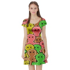 Sweet Dessert Food Gingerbread Men Short Sleeve Skater Dress by Nexatart