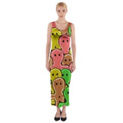 Sweet Dessert Food Gingerbread Men Fitted Maxi Dress by Nexatart