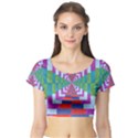 Texture Fabric Textile Jute Maze Short Sleeve Crop Top (Tight Fit) View1