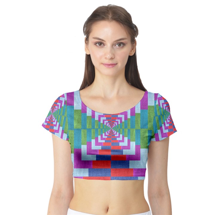 Texture Fabric Textile Jute Maze Short Sleeve Crop Top (Tight Fit)