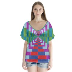 Texture Fabric Textile Jute Maze Flutter Sleeve Top by Nexatart