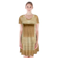 Texture Surface Beige Brown Tan Short Sleeve V-neck Flare Dress by Nexatart