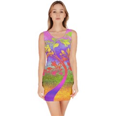 Tree Colorful Mystical Autumn Sleeveless Bodycon Dress by Nexatart