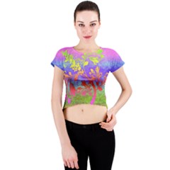 Tree Colorful Mystical Autumn Crew Neck Crop Top by Nexatart