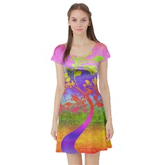 Tree Colorful Mystical Autumn Short Sleeve Skater Dress by Nexatart