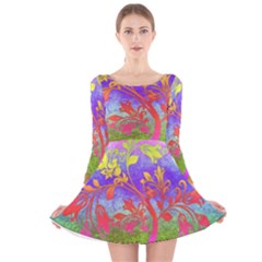 Tree Colorful Mystical Autumn Long Sleeve Velvet Skater Dress by Nexatart