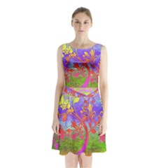 Tree Colorful Mystical Autumn Sleeveless Chiffon Waist Tie Dress by Nexatart