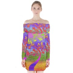 Tree Colorful Mystical Autumn Long Sleeve Off Shoulder Dress by Nexatart