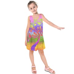 Tree Colorful Mystical Autumn Kids  Sleeveless Dress by Nexatart