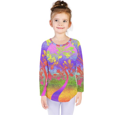 Tree Colorful Mystical Autumn Kids  Long Sleeve Tee by Nexatart