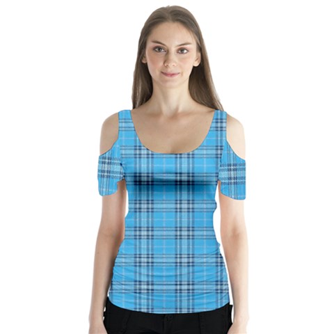 The Checkered Tablecloth Butterfly Sleeve Cutout Tee  by Nexatart