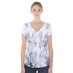 Tree Knots Bark Kaleidoscope Short Sleeve Front Detail Top by Nexatart