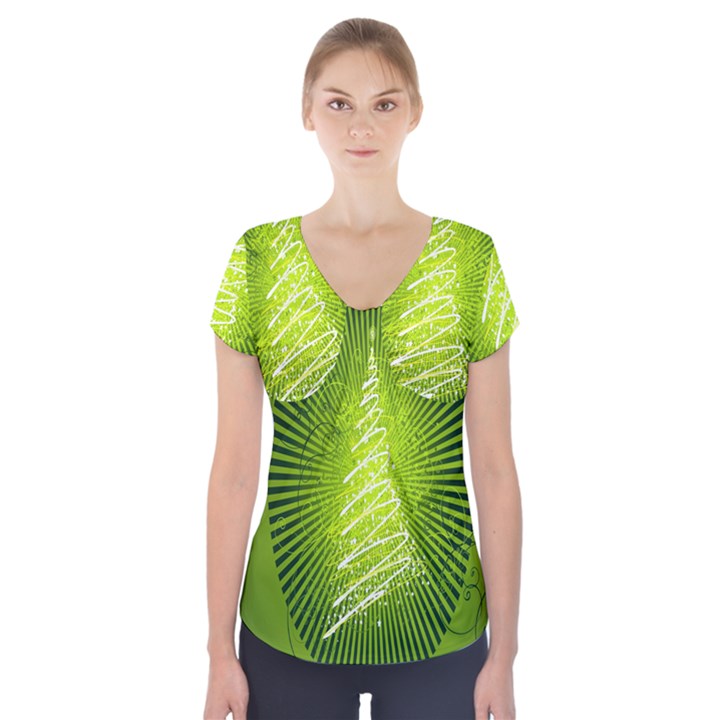 Vector Chirstmas Tree Design Short Sleeve Front Detail Top