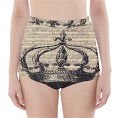 Vintage Music Sheet Crown Song High-waisted Bikini Bottoms by Nexatart