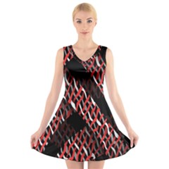 Weave And Knit Pattern Seamless V-neck Sleeveless Skater Dress by Nexatart