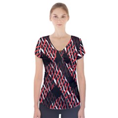 Weave And Knit Pattern Seamless Short Sleeve Front Detail Top by Nexatart