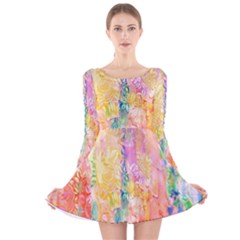 Watercolour Watercolor Paint Ink Long Sleeve Velvet Skater Dress by Nexatart