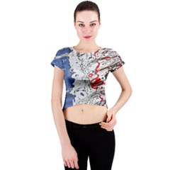 Water Reflection Abstract Blue Crew Neck Crop Top by Nexatart