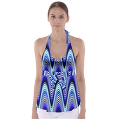 Waves Wavy Blue Pale Cobalt Navy Babydoll Tankini Top by Nexatart