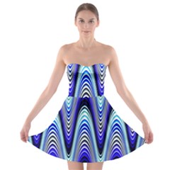 Waves Wavy Blue Pale Cobalt Navy Strapless Bra Top Dress by Nexatart