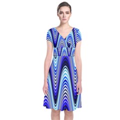 Waves Wavy Blue Pale Cobalt Navy Short Sleeve Front Wrap Dress by Nexatart