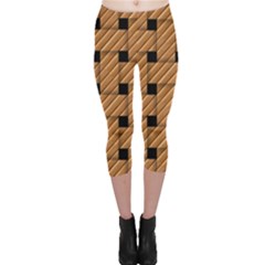 Wood Texture Weave Pattern Capri Leggings 