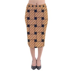 Wood Texture Weave Pattern Velvet Midi Pencil Skirt