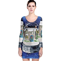 Winter Snow Ball Snow Cold Fun Long Sleeve Velvet Bodycon Dress by Nexatart