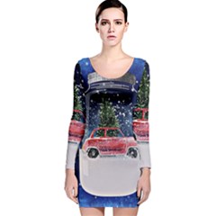 Winter Snow Ball Snow Cold Fun Long Sleeve Velvet Bodycon Dress