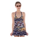 Worker Bees On Honeycomb Halter Swimsuit Dress View1