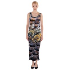 Worker Bees On Honeycomb Fitted Maxi Dress