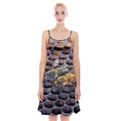 Worker Bees On Honeycomb Spaghetti Strap Velvet Dress