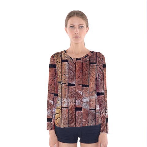 Wood Logs Wooden Background Women s Long Sleeve Tee by Nexatart