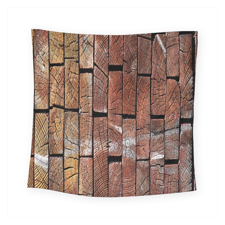 Wood Logs Wooden Background Square Tapestry (Small)