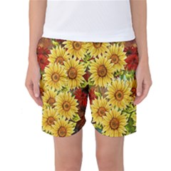 Sunflowers Flowers Abstract Women s Basketball Shorts