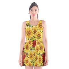 Sunflowers Flowers Abstract Scoop Neck Skater Dress