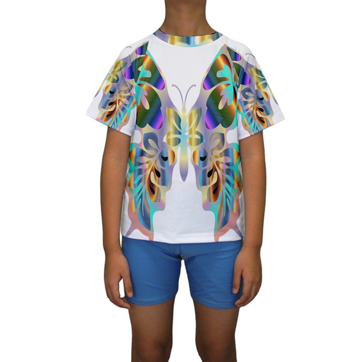 Abstract Animal Art Butterfly Kids  Short Sleeve Swimwear