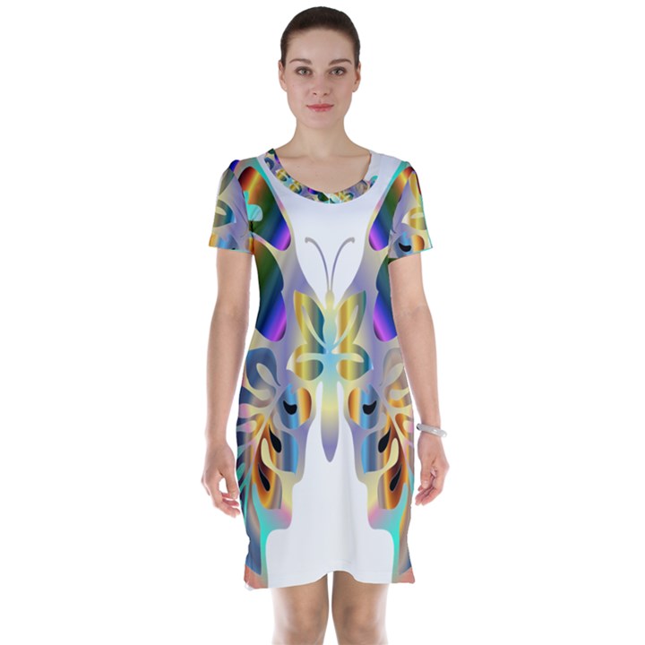 Abstract Animal Art Butterfly Short Sleeve Nightdress