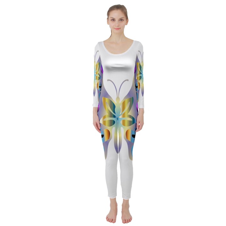 Abstract Animal Art Butterfly Long Sleeve Catsuit